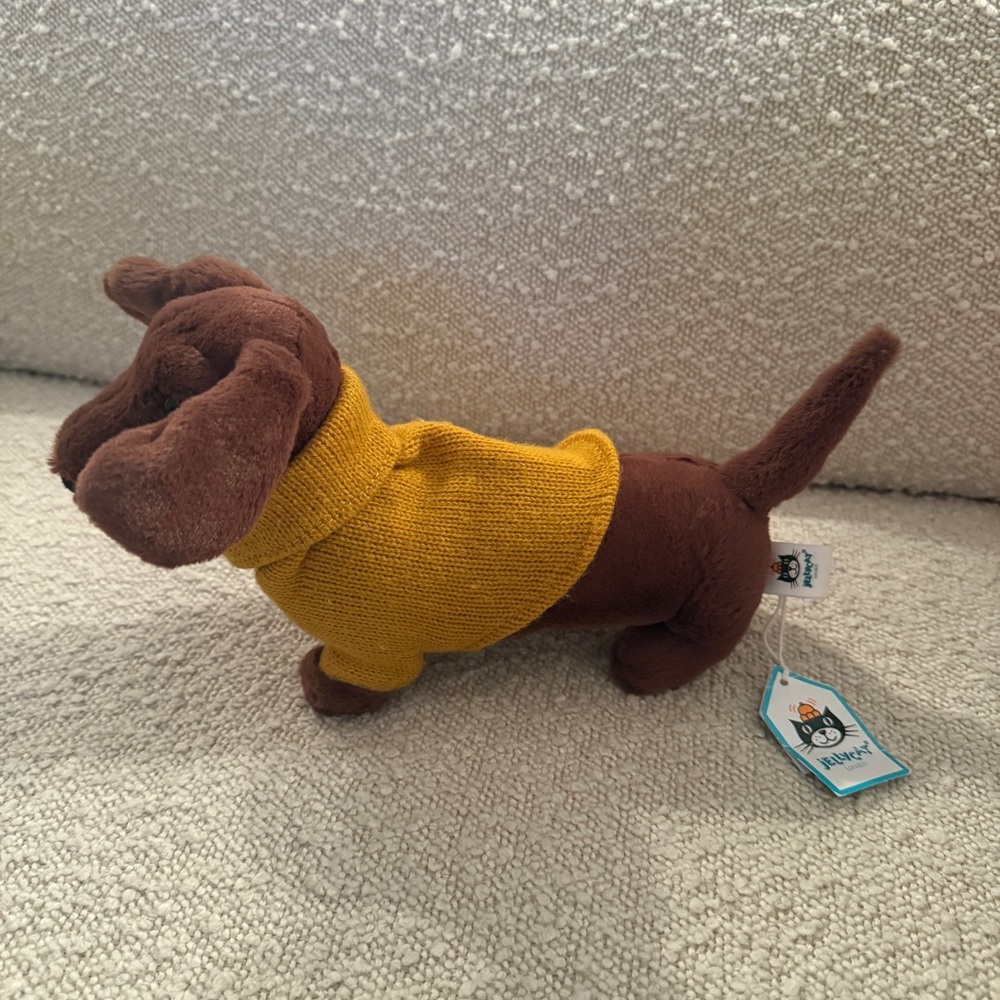 Jellycat Brown Dog Toy with Yellow Sweater - Picture 2 of 3